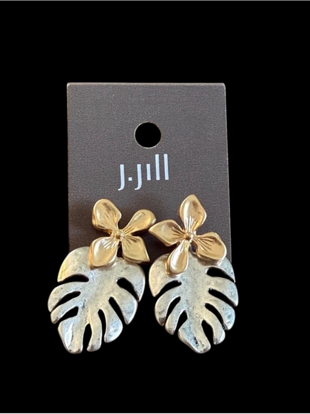 J. Jill Gold and Silver Tropical Leaf Floral Drop Earrings NWT
